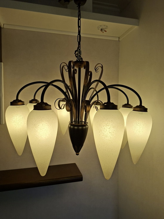 Lampadario italiano a 8 luci – Prodotto in Italia, 2004 – pandana, Lampade a sospensione, Brass, Metal (photo 5 of 15)