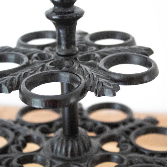 Image 1 of Vintage French Cast Iron Egg Stand with Rooster
