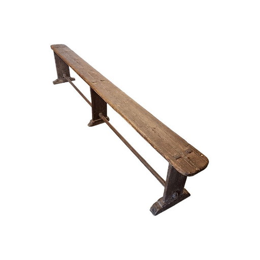 Antiek Frans houten bistrobank 224 cm lang, circa 1850
