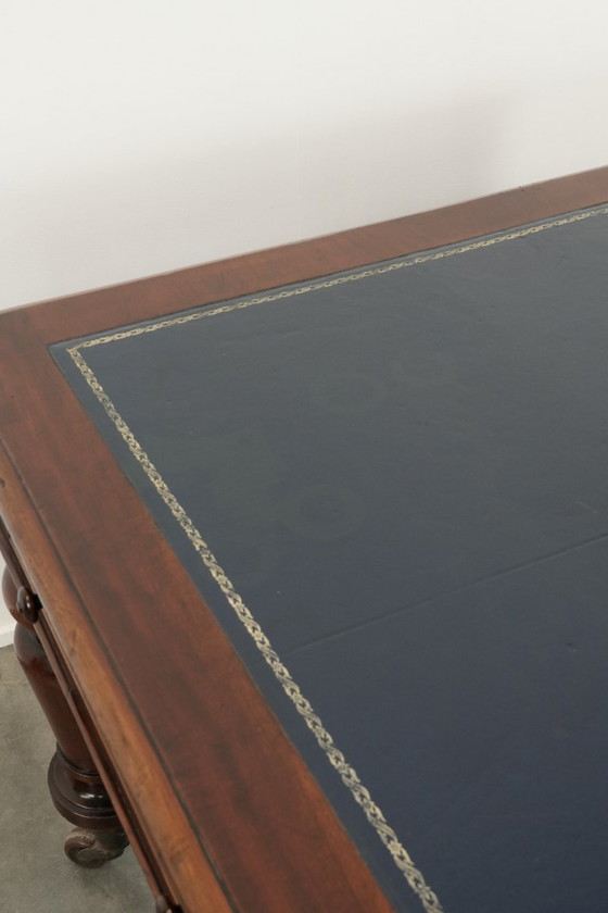 Image 1 of Unique large antique English library table/writing desk/desk from the 19th century