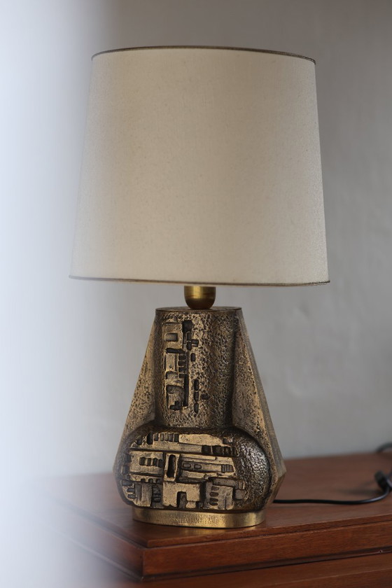 Image 1 of Vintage Brutalist Bronze Table Lamp | Sculptural Relief Design | 1970s