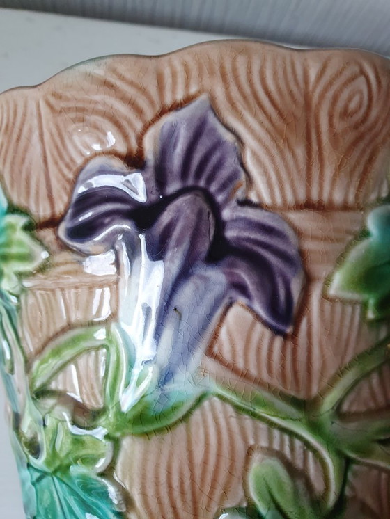 Image 1 of Antique Art Nouveau flowerpot French Majolica ca 1900