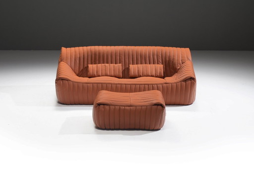 Schitterende vintage Sandra-bank met nieuw leer, ontworpen door Annie Hiéronimus voor Cinna in 1970.
