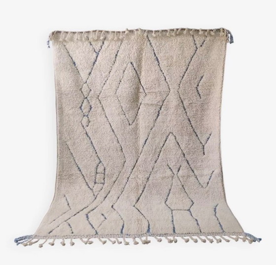 Image 1 of Large Beni Ouarain Rug Ecru and Blue Grey, Modern Berber Patterns - 3x2M