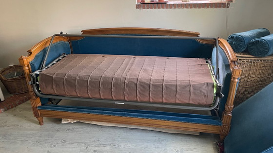 Image 1 of Vintage Jean Roche Wood and Velvet Sofa