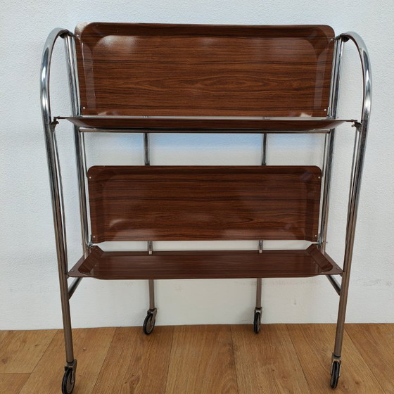 Image 1 of Vintage barcart drankkar trolley butlerwagen serveerwagen. Inklapbaar