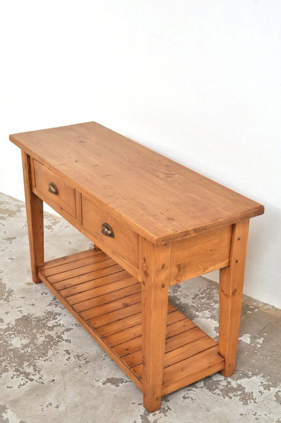 Image 1 of Table d'appoint vintage en pin, fabriquée à la main, années 1930