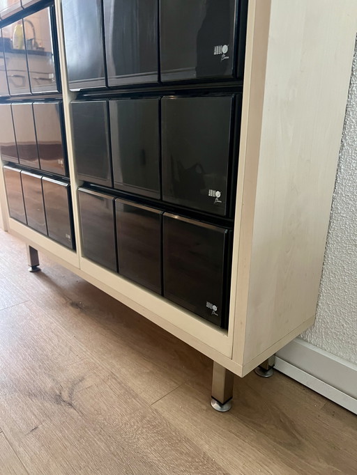 Vintage audio bank cassette tape en cd dressoir 