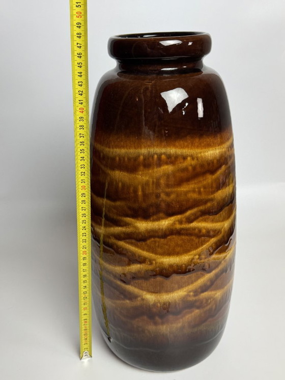 Image 1 of Large High Gloss Enameld Ceramic Golidsh Brown Vase, West-Germany 1960s.