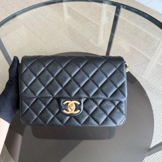 Image 1 of Chanel Seasonal Flap Bag - Caviar Quilted Medallion Soul Black Caviar Gold Hardware Microchip