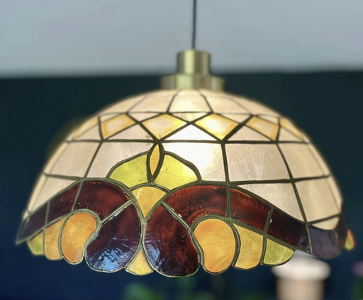 Vintage Art Deco Mother-of-Pearl Shade / Hanging Lamp From France, 1930s