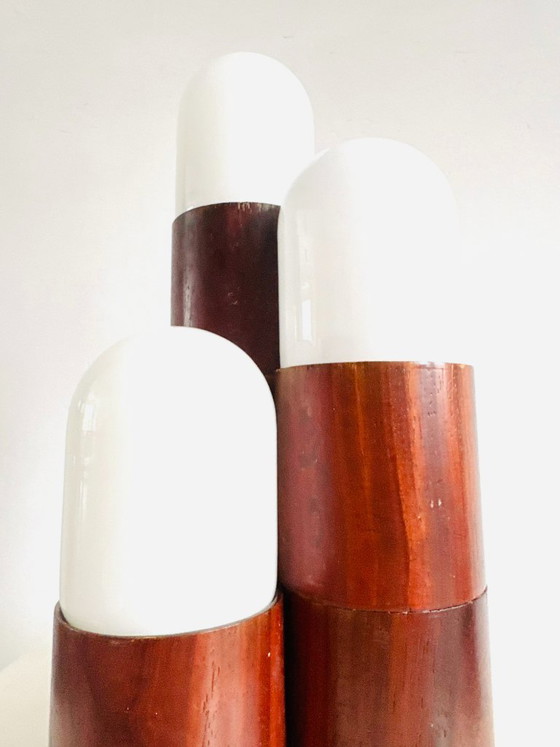 Lampe de table sculpturale en forme de dôme, en palissandre cylindrique, Brésil, vers 1960 – Glass, Wood (photo 5 of 8)