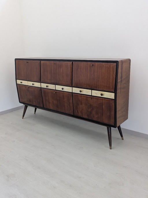 Sideboard - Kristall, Messing, Palisander, Pergament - 1950er Jahre