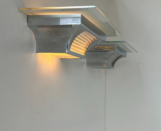 Image 1 of Coppia di applique moderniste Henri Petitot, ottone cromato, Francia, 1930