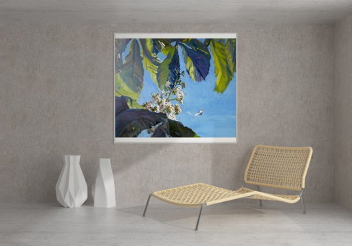 Original Oil Painting Modern Art Symbolism Spring Sky Chestnut – schilderijen tekeningen, Canvas (photo 2 of 5)