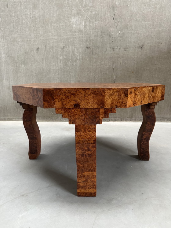 Image 1 of Art Deco salontafel met wortelhout mozaïek patroon