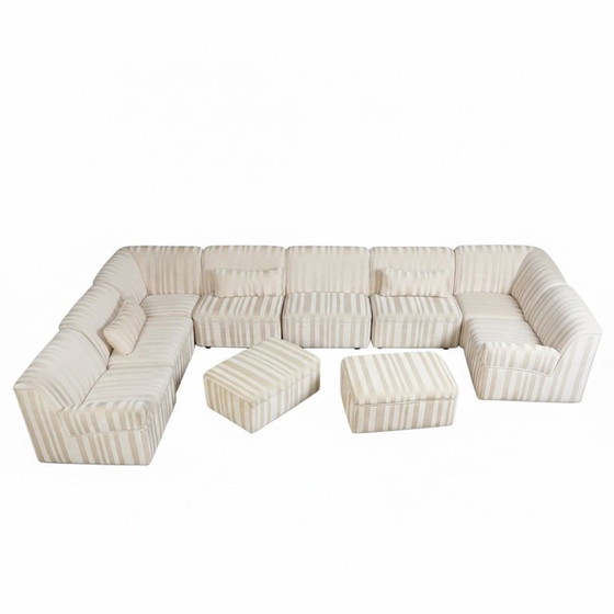Image 1 of German Modular Sofa Set (10 Pieces) — Wood Frame & Velvety Textile