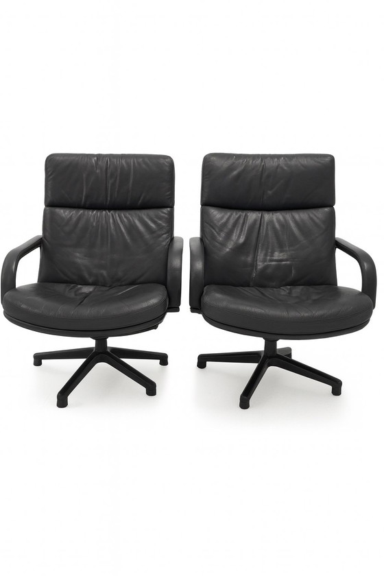 Image 1 of 2 Geoffrey Harcourt F141 chairs in black leather