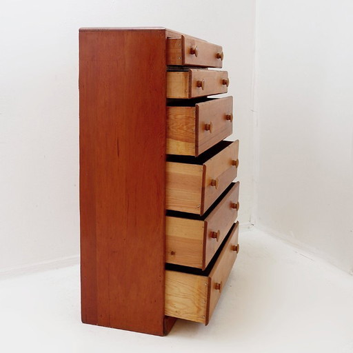 Cómoda vintage de 6 cajones en pino macizo - década de 1970