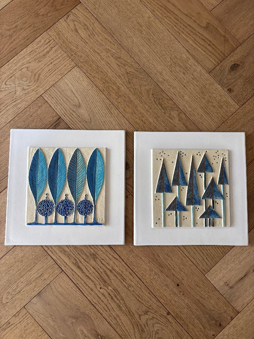 Paar Ceramo REA Keramik Wandtafeln – Seltene blaue Farbgebung – Westdeutschland, 1970er Jahre