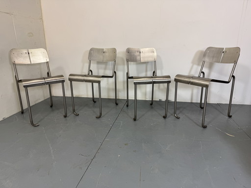  Postmoderne architecturale roestvrijstalen eetkamerstoelen, jaren '80, set van 4