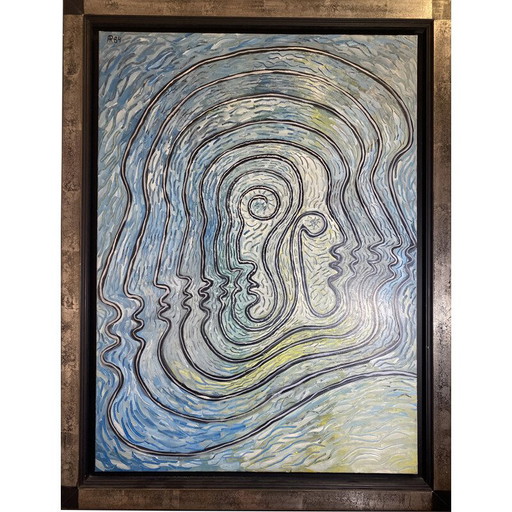 Vintage painting Labyrinth by Alain Rothstein, 1984