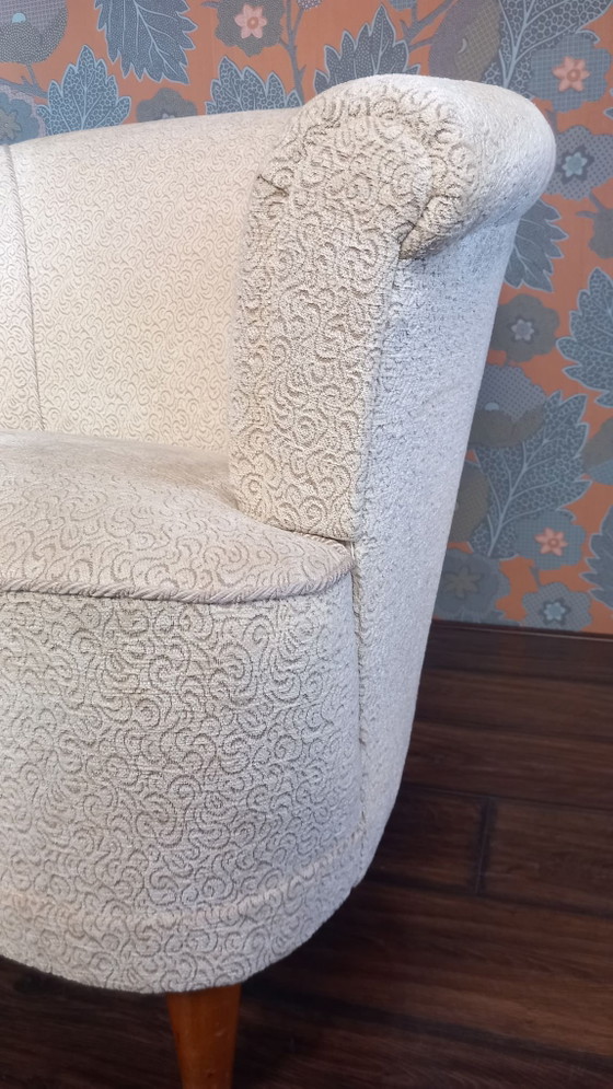 Danish shell armchair 1950s, Textile, Wood, Beige (photo 5 of 7)