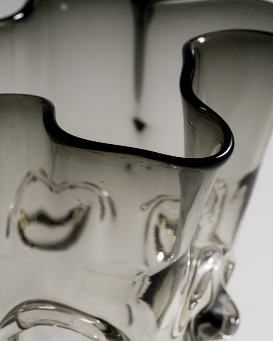 Image 1 of Murano Sculptural Handkerchief Glass Vase in Smoked Grey, c. 1960s

