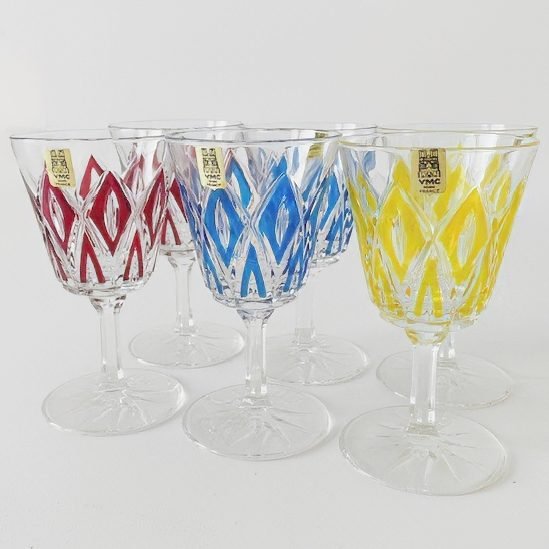 Image 1 of Jeu de verres à champagne VMC France Reims Harlequin 1960s neufs