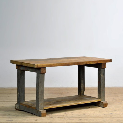 Industriële eikenhouten werktafel, circa 1950