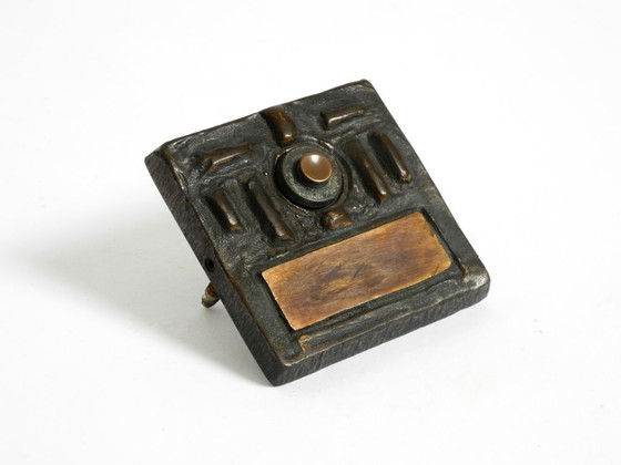 Image 1 of A set of solid, heavy 1970s Brutalist pull handles with letter slot and doorbell, made of bronze by Alpan Germany