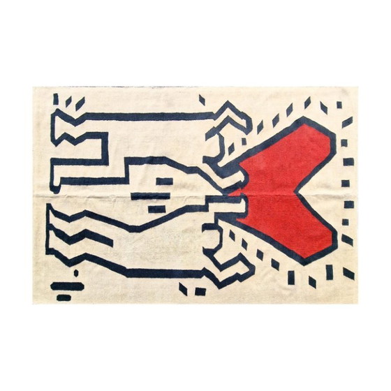 Handgeweven wandtapijt met Keith Haring-hartmotief | Hedendaagse popart (309 x 190 cm) (photo 5 of 9)