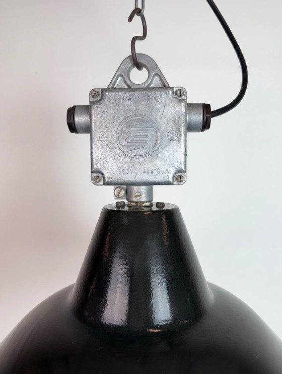 Image 1 of Set of 4 Industrial Black Enamel Pendant Lamps from Elektrosvit, 1960s