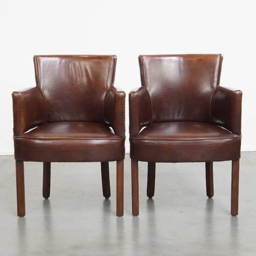 2 chaises de salle à manger Ralph Lauren en cuir de vachette couleur cognac