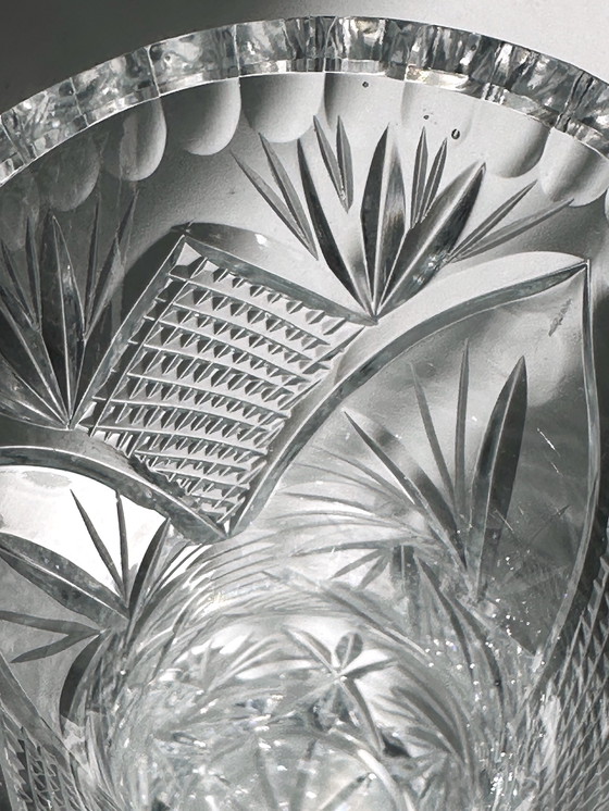 Image 1 of Soviet crystal glass vase lead cut Mid - Century 1960s 1970s Solid heavy lead crystal flower vase