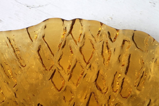 Image 1 of Vintage amberkleurig glazen bord: Pavel Panek Jute Schaal / Rudolfova Hut' / Tsjechië / 1977