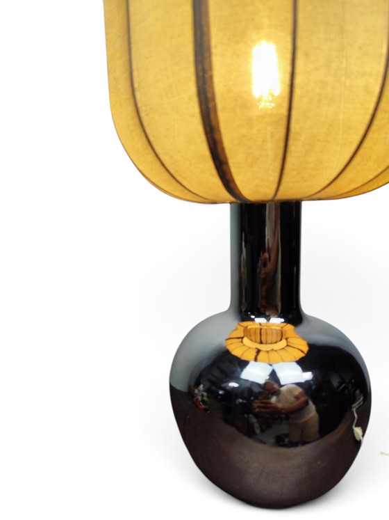Zilveren keramische Italiaanse lamp uit de jaren 70 – Tafellampen, Ceramic, Textile (photo 3 of 7)