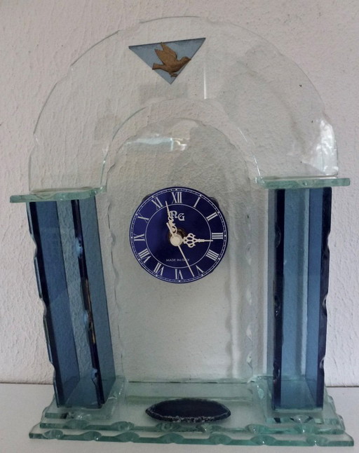 Vintage glass table clock, RG, made in Italy, works on 1 battery.