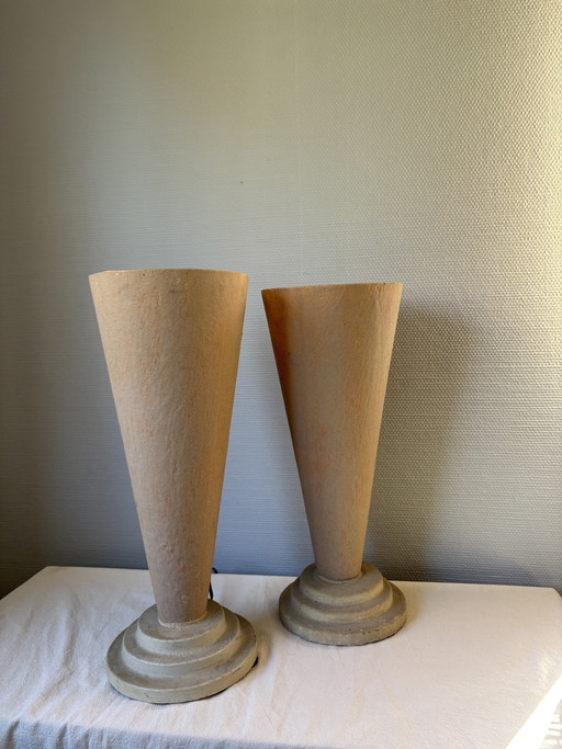 Vintage set of postmodern design sculptural plaster and fiberglass table lamps