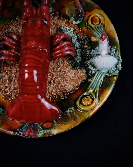 Image 1 of Lobster plate in barbotine Caldas da Rainha Majolique Palissy earthenware