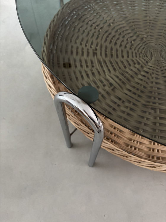 Image 1 of Vintage Salon Table Of Glass Chrome And Rattan