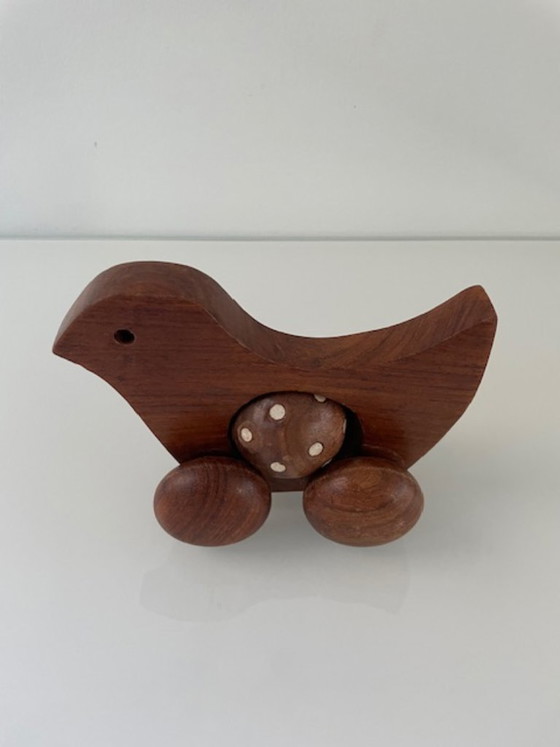 Image 1 of Vintage Scandinavian wooden duck on wheels