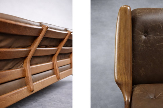 Image 1 of Vintage Mid-Century Danish Modern 3-Seater Brown Leather Sofa by Georg Thams from A/S Vejen Polstermøbelfabrik, 1960s