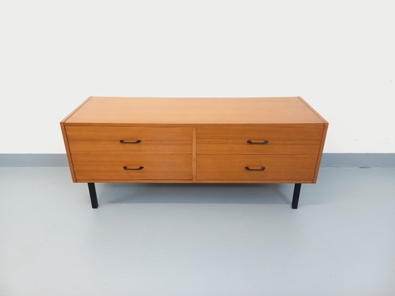 Image 1 of Small vintage modernist style sideboard in teak and metal from the 1960s