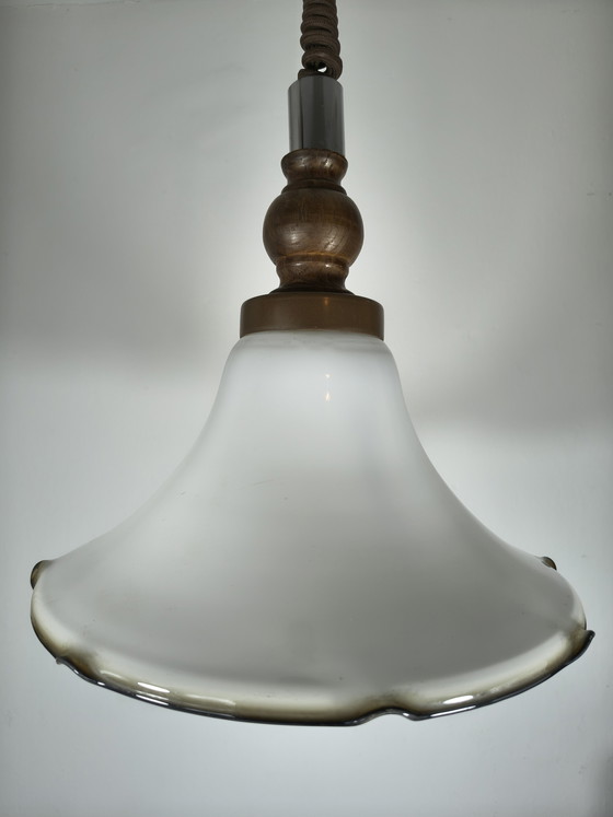 Image 1 of Vintage opal glass pendant lamp with wavy rim (± 1930s–1950s)