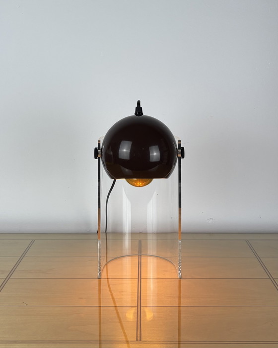 Image 1 of Vintage Eyeball Lamp 1970s Space Age Sputnik design 70s Brown Spot Light with Acrylic Stand Mid Century Modern Industrial Design