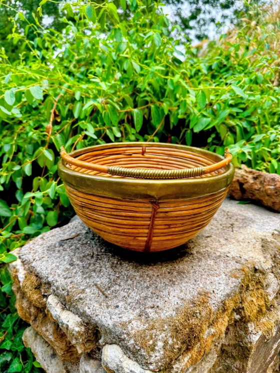 Grande cesto in rattan ottone Gabriella Crespi anni '60 – Oggetti decorativi, Wicker, Italian Design (photo 4 of 7)