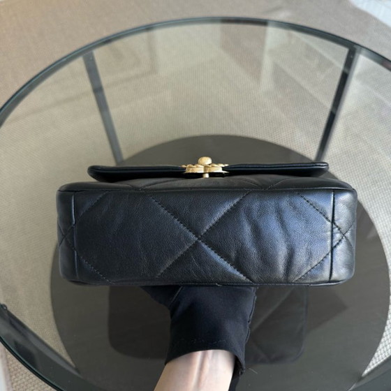 Image 1 of Chanel 19 Bag Small C19 - Quilted Goatskin Black Gold Two-tone Hardware Series 30