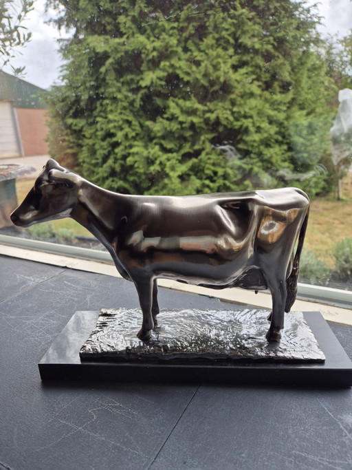 Verzilverd Koeienbeeld – decoratieve objecten, Metal, Marble