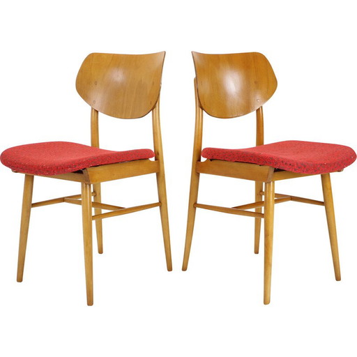 Pair of vintage chairs in beechwood and fabric by Ton, Czechoslovakia 1965s